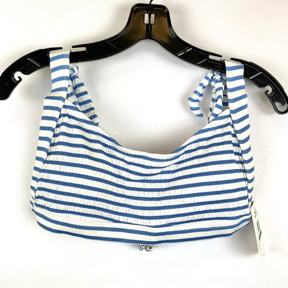 Jessica Simpson Women’s Blue/White Shoulder Tie Bikini Top Size Large